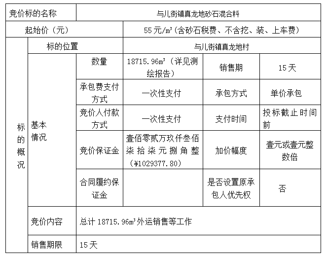 DBSXS-2021-013 與兒街鎮(zhèn)真龍地砂石混合料競價(jià)銷售競價(jià)公告