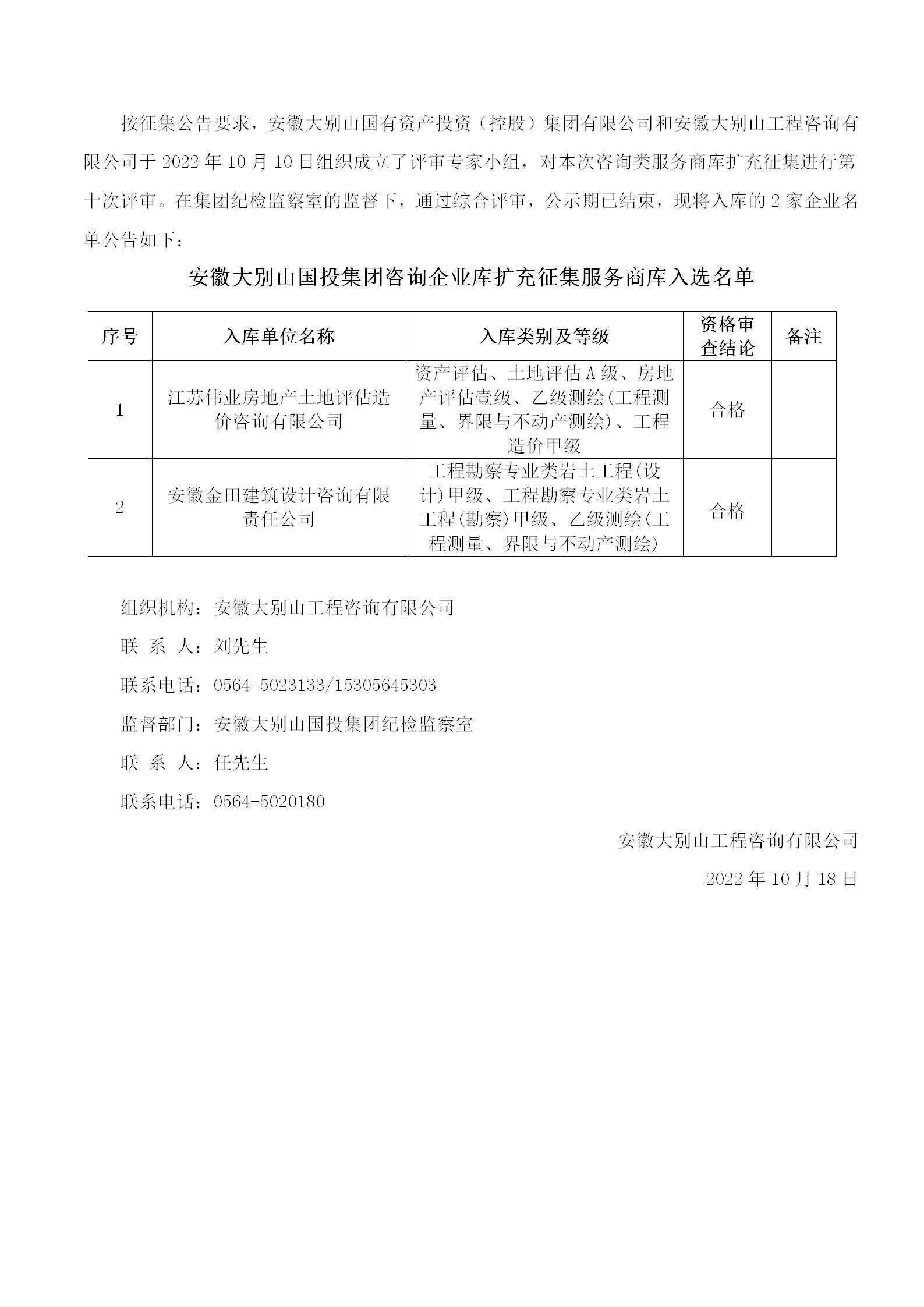 DBSCG-2021-091 安徽大別山國投集團咨詢企業(yè)庫擴充征集服務(wù)商庫入選名單公告（十一）